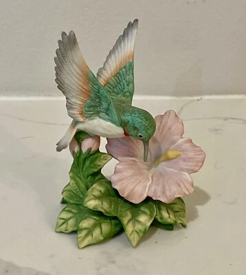 Hummingbird On A Pink Flower Porcelain Figurine By Homco 1429 - Image 1 of 4