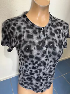 Apt.9 Cashmere Gray Black Animal Print Short Sleeve Button Sweater - Women's M - Picture 1 of 9