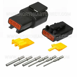 3 PIN BLACK DEUTSCH DTM DTM04-3P DTM06-3S WATERPROOF CONNECTOR - SOLID CONTACTS - Picture 1 of 2