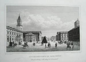 Karlsruhe Marktplatz Baden-Württemberg echter alter Stahlstich 1852 14 - Picture 1 of 1