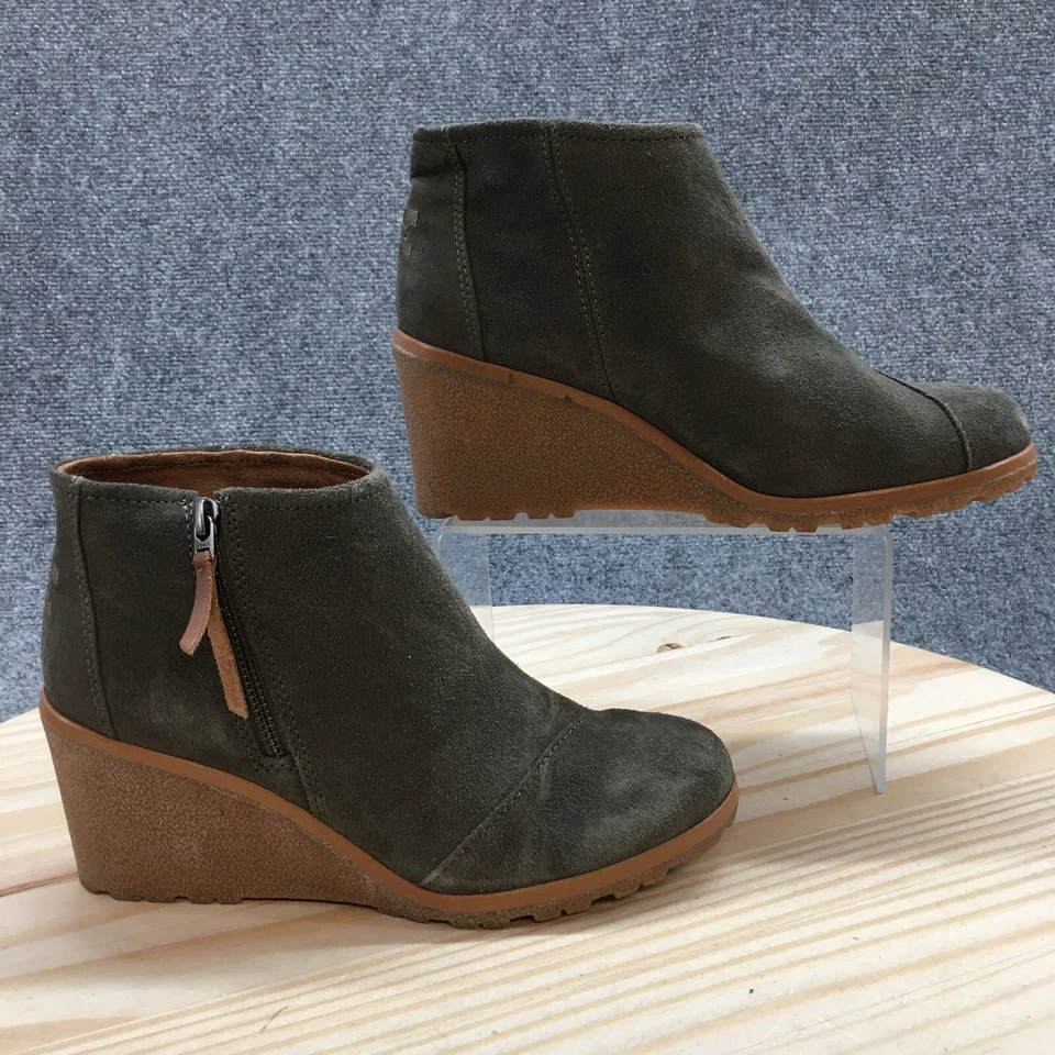 TOMS Boots Womens 9 Avery Casual Zip Wedge Ankle Bootie 10014069 Green Suede - Image 1 of 4