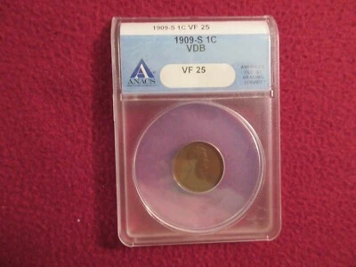 1909-S VDB Lincoln Cent ANACS VF25 BN (NO PROBLEM COIN) - Image 1 of 4