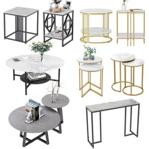 Modern Glossy Finish Sintered Stone Coffee Table Nested Set Sofa Side End Tables - Picture 1 of 329