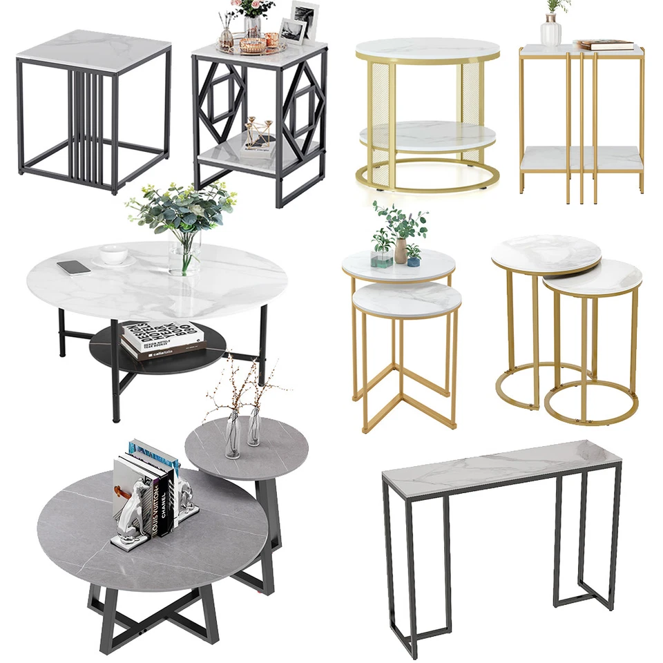 Modern Glossy Finish Sintered Stone Coffee Table Nested Set Sofa Side End Tables - image 1 of 4