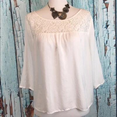 Top túnica de playa Arizona Jeans Boho blanco campesino grande encaje ilusión corpiño Foto 1 de 4