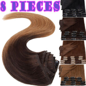 100% Real Remy Human Hair Extensions Russian Clip In 8Piece Full Head Weft OMBRE