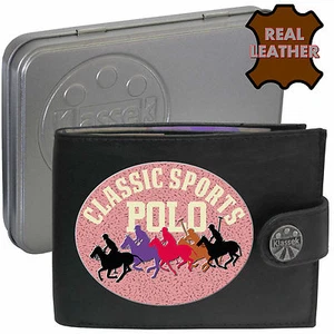 Polo Wallet Soft Leather Classic Sport Equestrian Horse Men's Gift Tin RFID - Picture 1 of 9