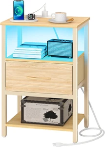 Night Stand with Charging Station, LED Nightstand for Bedroom, Bedside Tables wi - Picture 1 of 12