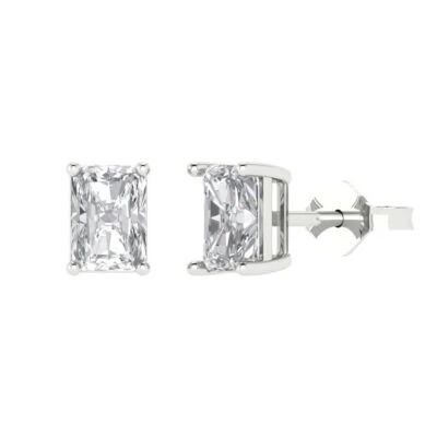 VVS1 Zirconia Diamond Stud Earrings, Push back (1 cttw, 6x4mm, Emerald-Cut) - Image 1 of 4