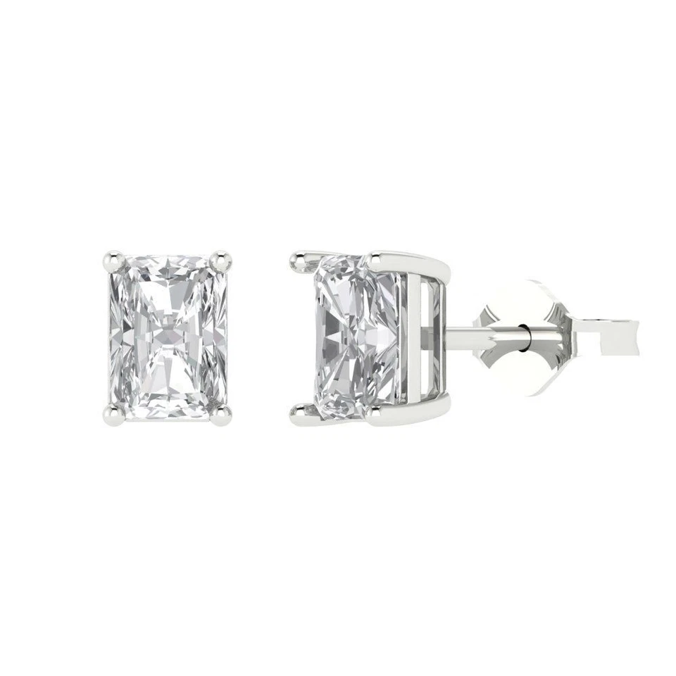 VVS1 Zirconia Diamond Stud Earrings, Push back (1 cttw, 6x4mm, Emerald-Cut) - Image 1 of 4