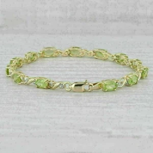 5Ct Oval Cut Green Peridot Lab Created Tennis Bracelet 14K Yellow Gold Plated - Picture 1 of 4