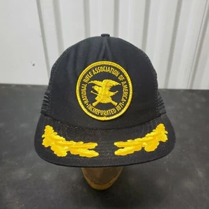 VTG 80'S NRA Mesh Snapback Trucker Hat Cap Patch Black Gold Leaf USA - Picture 1 of 8