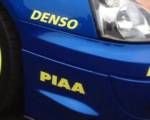 PIAA & DENSO WRC MONTE RALLY CAR SPONSOR BUMPER STICKERS X4 YELLOW ALL COLOURS - Picture 1 of 3