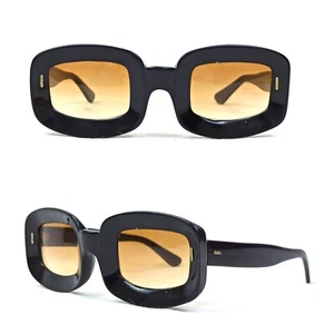 Rare 50s Vintage French Squared Sunglasses Thick Acetate Black Frame 45-18 140MM - Picture 1 of 16