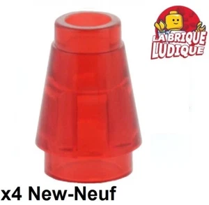 LEGO 4x Cono 1x1 Con Top Groove Rosso Trasparente / Trans Red 4589b Nuovo - Picture 1 of 1