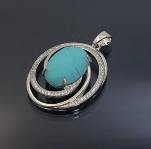 18K White Gold Filled Stunning Italian Turquoise 18ct GF Pendant 30mm - Picture 1 of 10