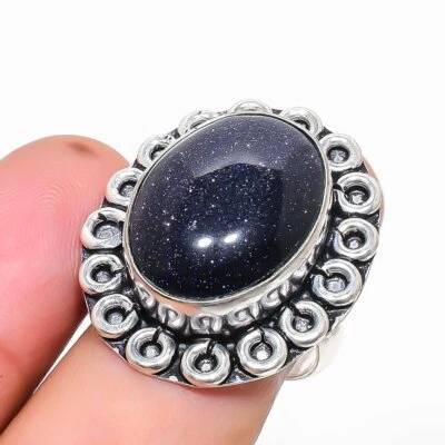 Anillo de plata de ley 925 con piedras preciosas azules naturales tamaño ajustable P945 Foto 1 de 4