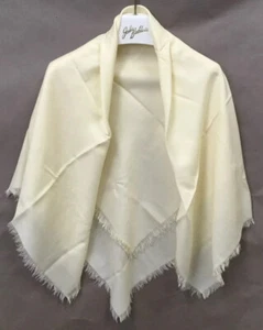 44" Quadratisches Tuch Halstuch Schal Off-White Elfenbein mit Fransenkanten - Bild 1 von 6