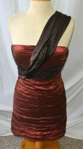 BCBG MAX AZRIA SHIRRED LINED MINI STRAPLESS COCKTAIL DRESS GARNET SIZE M EUC - Picture 1 of 2