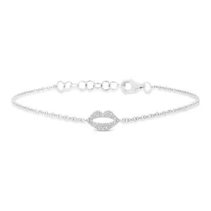 Brazalete de labios de diamantes de oro blanco de 14 quilates pavé de 0,08 quilates corte redondo natural - Imagen 1 de 2