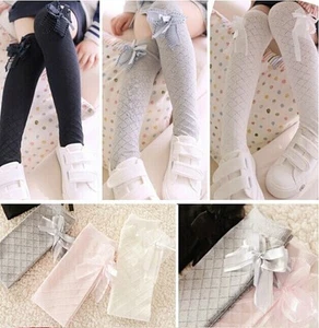 Toddlers Kids Girls Cotton Bow Diamond Soft Knee High Socks 2-8Y Tights KHS006 - Picture 1 of 16