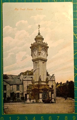 Postal de Gran Bretaña 1909, La Torre del Reloj, Exeter, usada Foto 1 de 4