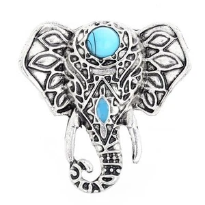 New Vintage Bohemian Adjustable Blue Turquoise Stone Ring Elephant - Picture 1 of 2