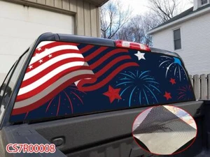 American Flag Pick Up Truck SUV Rear Back Window Graphics Decal Wrap Tint #08 - Picture 1 of 7