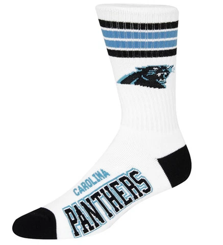 Carolina Panthers NFL For Bare Feet Men's 4 Stripe White Crew Socks SIZE LARGE Cover