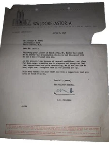 “Philippe of the Waldorf “ Signed Letterhead 1947 Waldorf Astoria Hotel - Picture 1 of 2