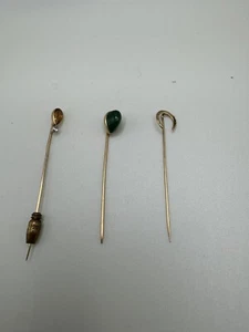 Antique Gold Stick Pins Lot Of 3. 10-14kt - Picture 1 of 4