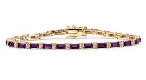 14K GOLD EMERALD CUT AMETHYST TENNIS GP BRACELET - Picture 1 of 1