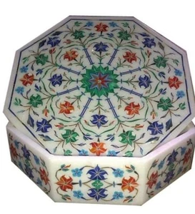 Caja de joyería de mármol lapislázuli floral semipreciosa piedra fina incrustación decoración artística - Imagen 1 de 1