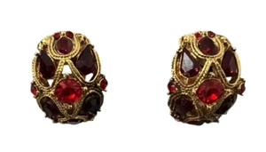 St John Clip On Earrings Red Rhinestone Gold Tone - Picture 1 of 4