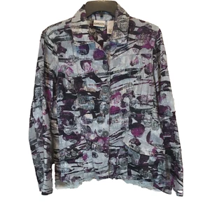 Chicos Womens Jacket Size 0 100% Linen Purple Gray Metallic Threads 2 pockets - Picture 1 of 11