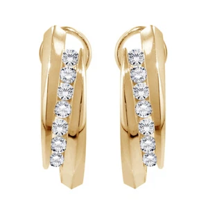1.00 CT Channel Set Diamond Huggie Earrings in 14k Yellow Gold G-H SI1-SI2 New!! - Picture 1 of 3