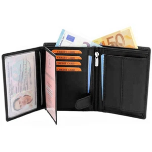 Billetera de cuero suave con bloqueo RFID, ventana de identificación, cremallera y bolsillo para monedas 503 negra - Imagen 1 de 7
