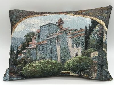 VTG French Village Scene Tapestry Throw Pillow 20”x14” - Image 1 of 4