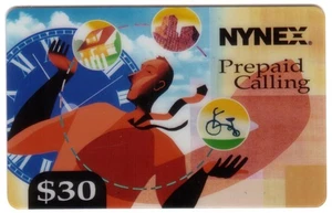 $30. English (White Denom) Modern Art: On The Go (Man & Big Clock) Phone Card - Picture 1 of 2