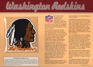 WASHINGTON REDSKINS Willabee & Ward NFL EDAD DE ORO EQUIPO DE FÚTBOL AMERICANO PARCHE TARJETA DE INFORMACIÓN - Imagen 1 de 2