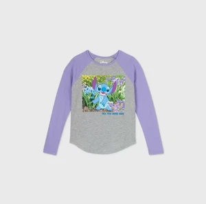 NEW Girls Disney Stitch Graphic Tee Shirt long sleeve top sz XS iris u were here - Picture 1 of 3