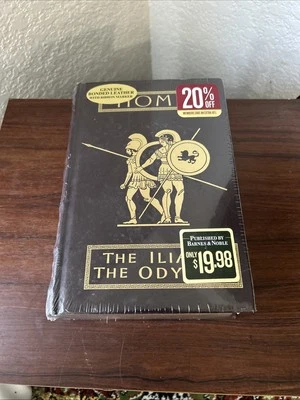 HOMER The Iliad & The Odyssey. BARNES & NOBLE Brown Genuine Bonded Leather New - Image 1 of 4