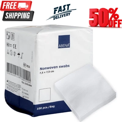 ABENA Gauze Pads, 100 Pack, 7.5x7.5cm Wound Dressings, Non-Sterile, Soft