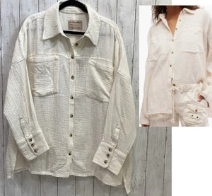 Neu mit Etikett Free People Boho Cardiff entspanntes Oversize-Top Optik weiß Medium Baumwolle - Bild 1 von 21
