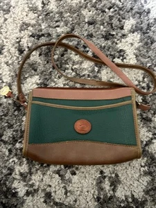 Vtg Dooney and Bourke All Weather Leather Crossbody Bag Purse Green/Brown - Picture 1 of 5
