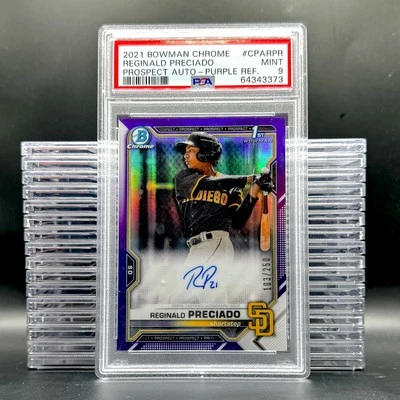2021 Bowman Chrome Reginald Preciado Prospect Autographs Purple Ref PSA 9 #/250 - Image 1 of 2