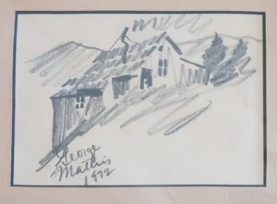 George Mathis Original Pencil Sketch Signed 1972 Matted 8x10 Ready to Frame - Image 1 of 3