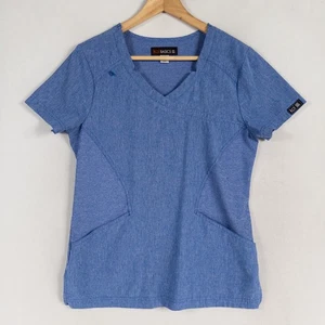 Koi Basics Scrub Top Sz Small Blue Heather V Neck Short Sleeve Polyester Spandex - Picture 1 of 8