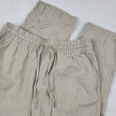 LOVE TREE Linen Blend Pull On Pants Womens S Beige Comfort Elastic Drawstring  - Image 1 of 4