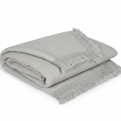 Funda nórdica Anthropologie gris claro acolchada de algodón con ribete de ganchillo tamaño completo Foto 1 de 4